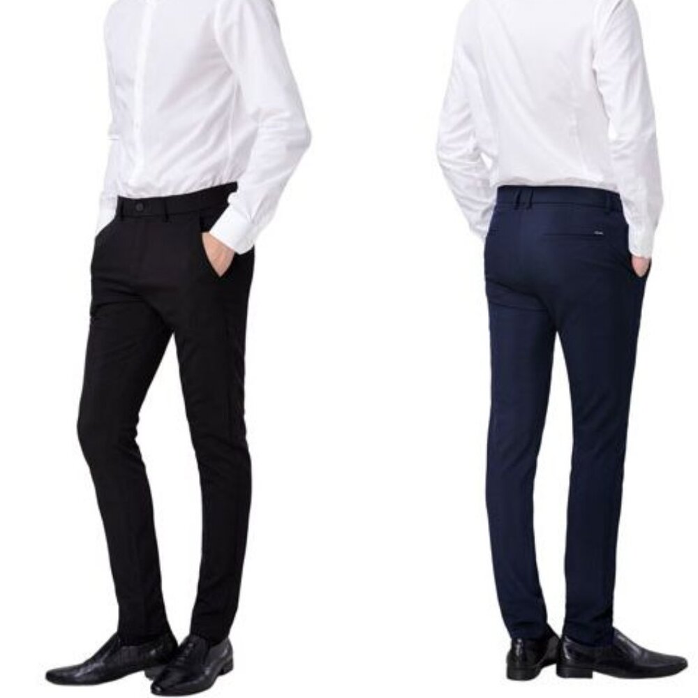 PLAID&PLAIN  Men's Stretch Dress Pants Slim Fit Skinny Sz: 32 x 30 Black